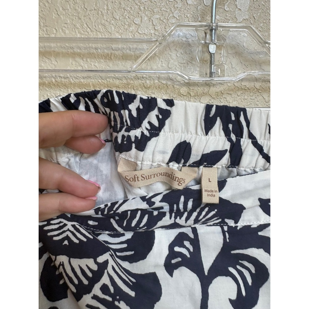 Soft Surroundings Navy White Floral Tiered Cotton Maxi Skirt Elastic Waist L - Picture 6 of 8